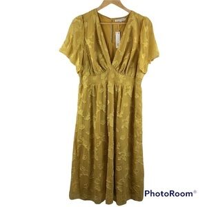 BalticBorn Mustard June Smocked Midi Dress